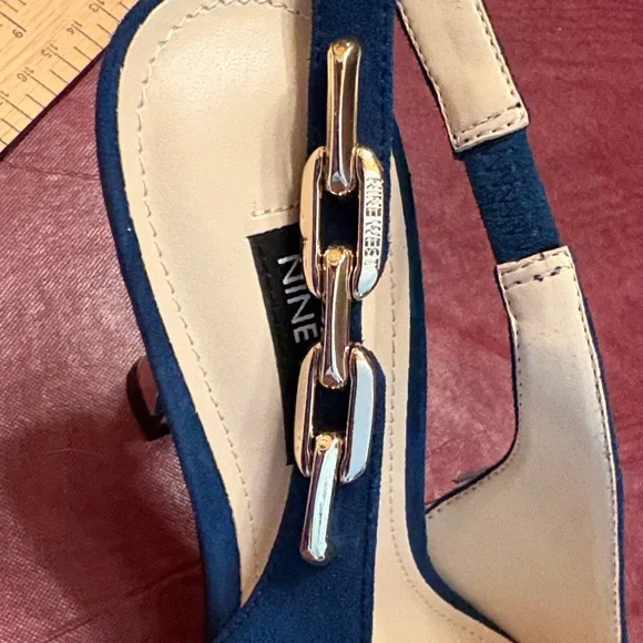 Nine West Teal Blue Suede Slingback Pointed-Toe Pumps - Picture 6 of 7